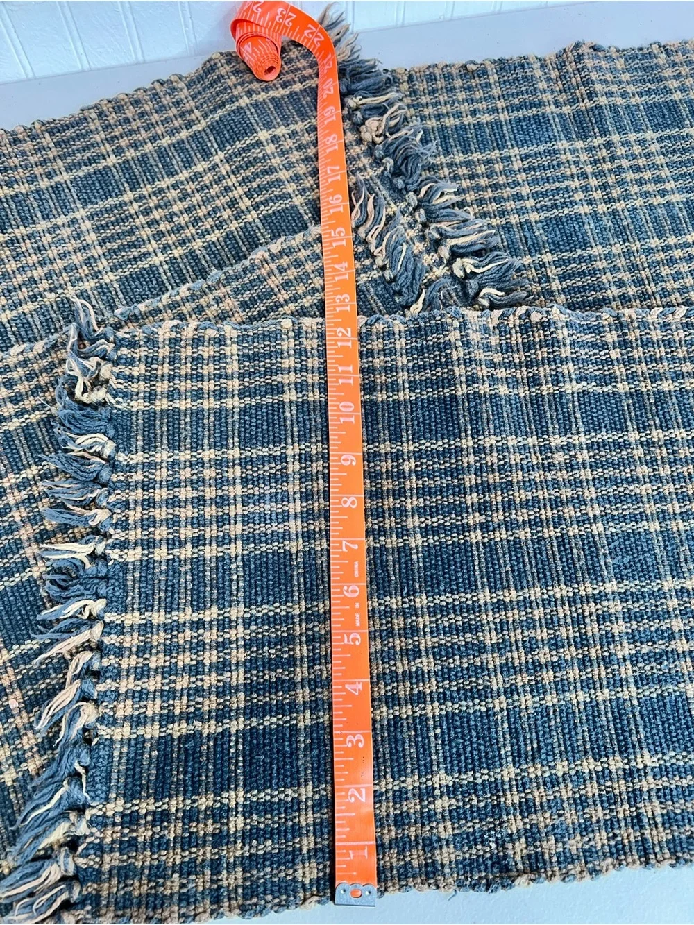 Handwoven Blue Plaid Cotton Table Runner - Unbranded